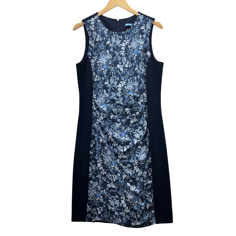 J McLaughlin Womens Large Blue Floral Sheath Dress Silk Work Office